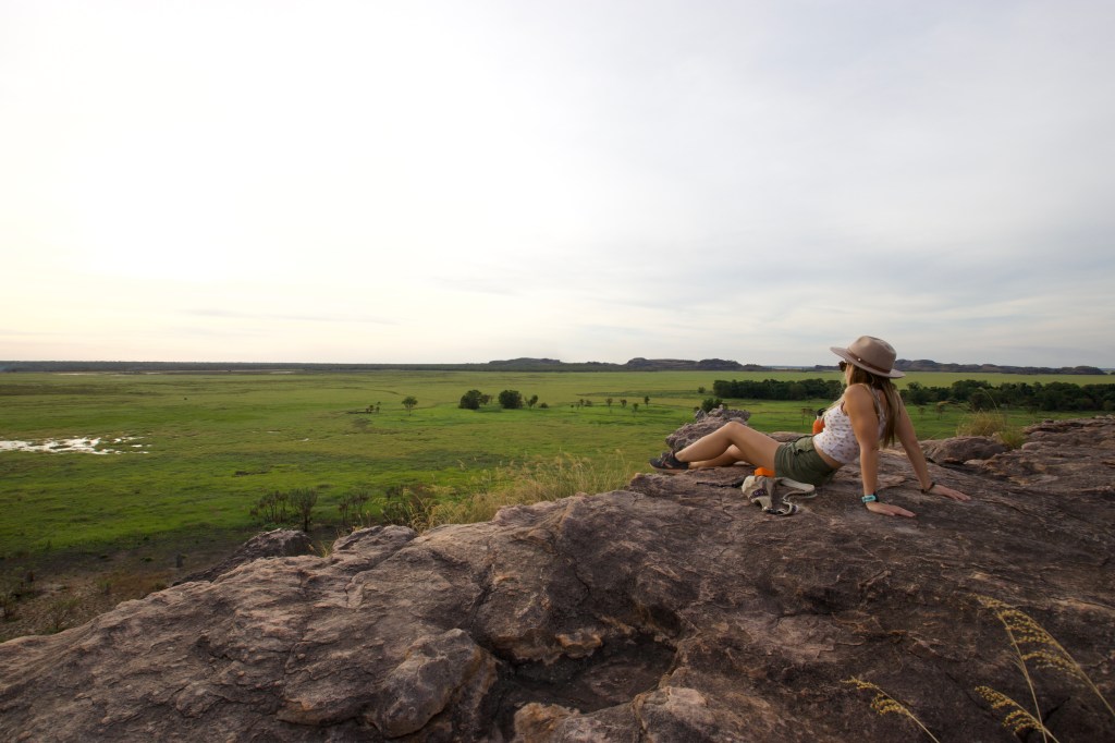 Sarah on top of Ubirr rock overlooking the wetlands.