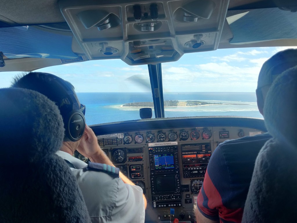 View of the pilot and lady elliot island through the window.